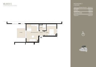 Wohnung zur Miete 785 € 2 Zimmer 41,9 m² frei ab sofort Plieningen Stuttgart 70599