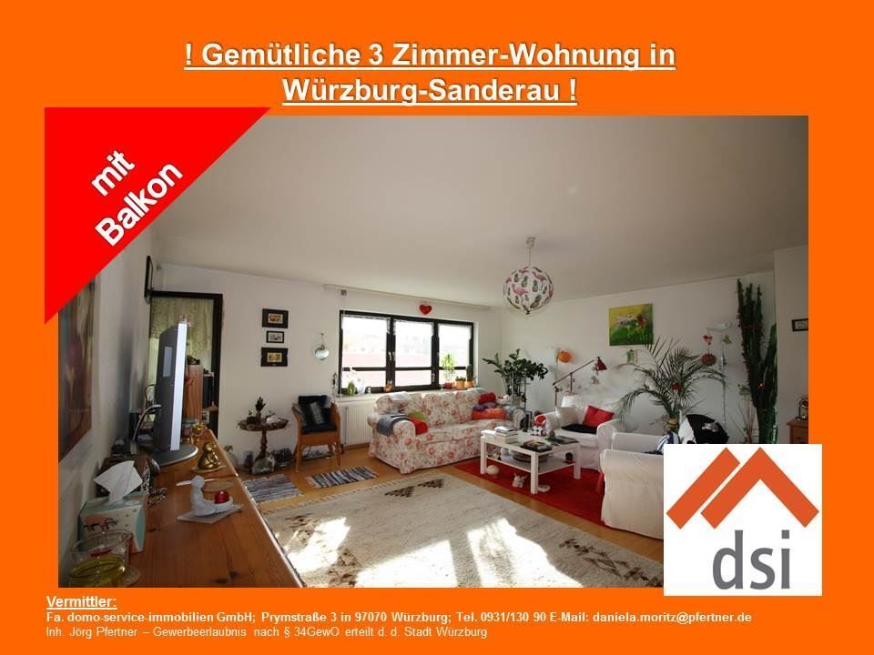 Wohnung zur Miete 960 € 3 Zimmer 93,7 m²<br/>Wohnfläche 3.<br/>Geschoss Friedrich-Spee-Str. 46 Sanderau Würzburg 97072