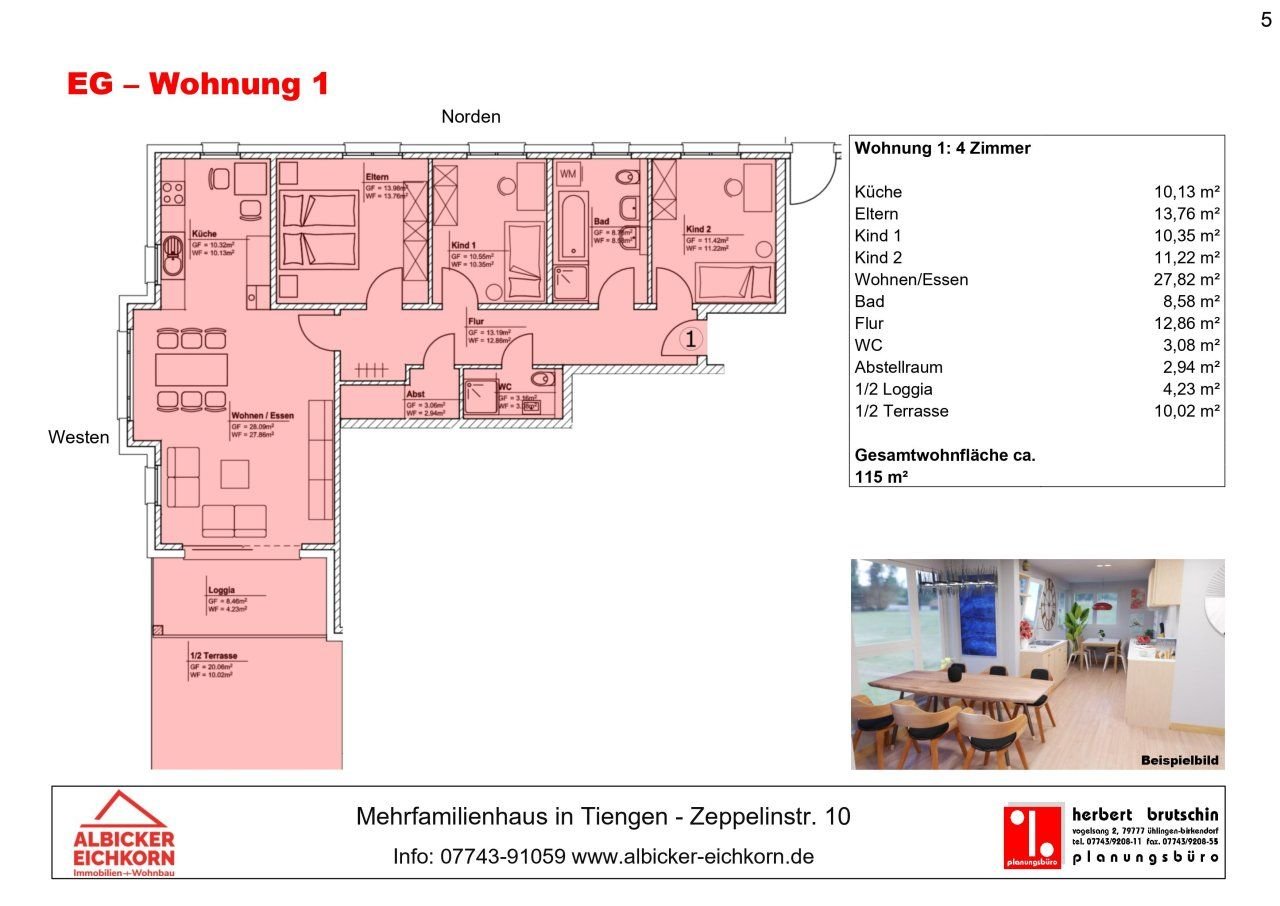 Wohnung zum Kauf provisionsfrei 494.500 € 4 Zimmer 115 m²<br/>Wohnfläche 1.<br/>Geschoss Zeppelinstr. 10 Tiengen Waldshut-Tiengen 79761