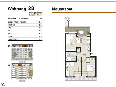 Wohnung zum Kauf Provisionsfrei 389.000 € 3 Zimmer 56,6 m² 5. Geschoss Eifelstraße 74-76 Neustadt - Süd Köln 50677