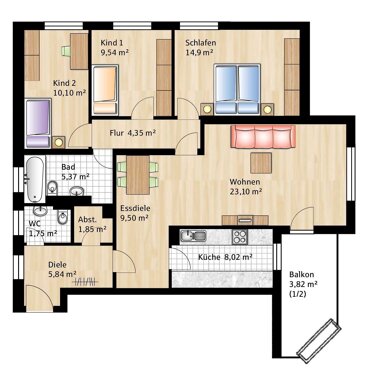 Wohnung zur Miete 1.100 € 4 Zimmer 98 m² 6. Geschoss Stadtgebiet Landsberg 86899