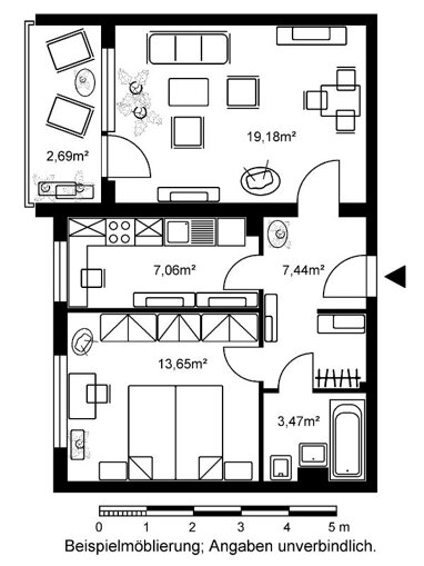 Wohnung zur Miete 475 € 2 Zimmer 53,5 m² Erdgeschoss Büdinger Straße 18 Nordwest Hanau 63452