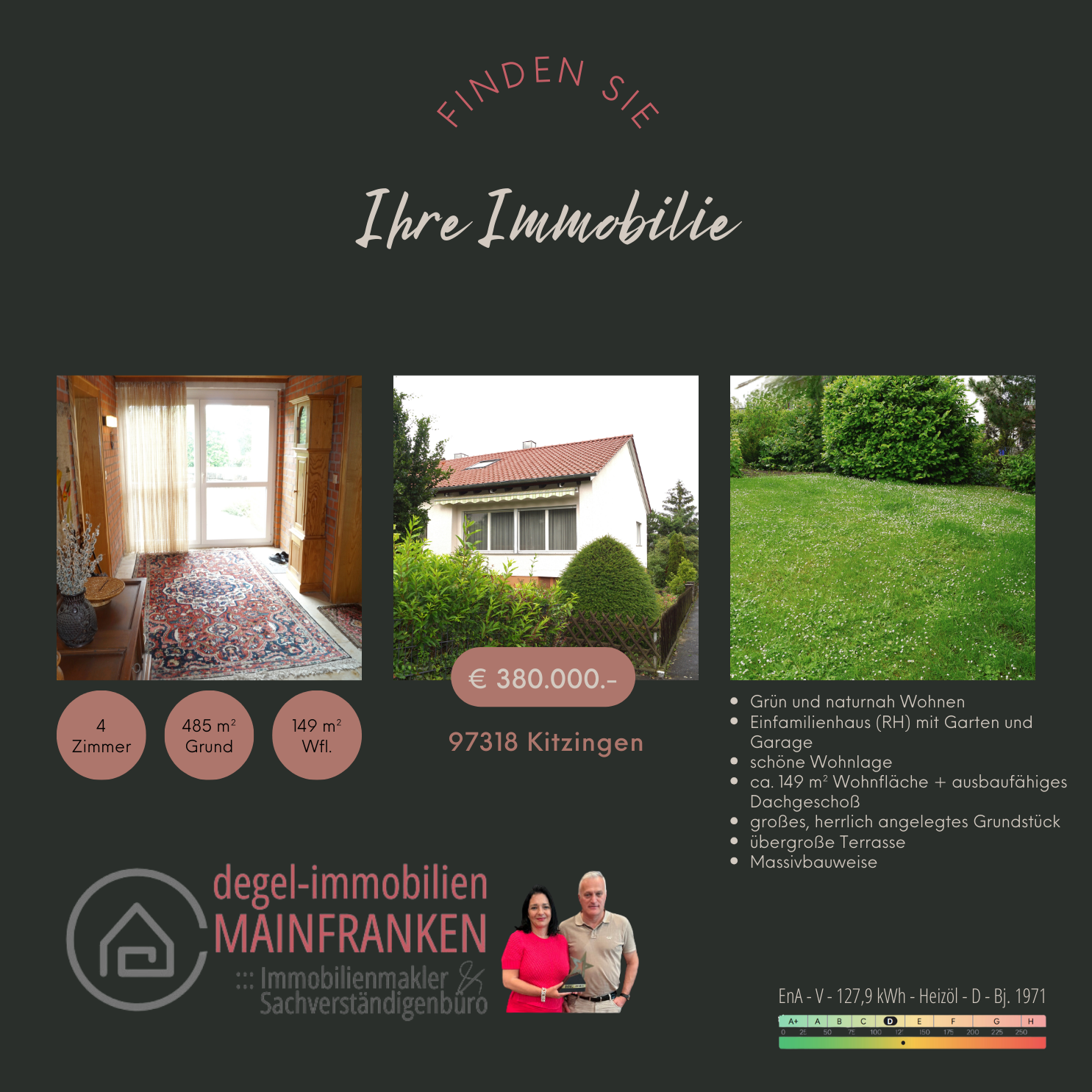 Einfamilienhaus zum Kauf 380.000 € 4 Zimmer 149 m²<br/>Wohnfläche 485 m²<br/>Grundstück Kitzingen Kitzingen 97318