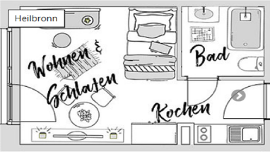 Apartment zur Miete 460 € 1 Zimmer 23,5 m² 3. Geschoss Happelstraße Südbahnhof / John-F.-Kennedy-Siedlung Heilbronn 74074