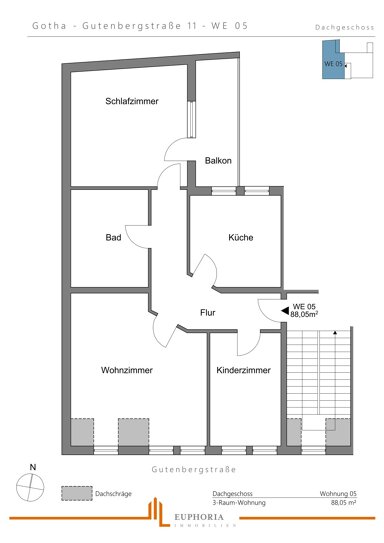 Wohnung zur Miete 690 € 3 Zimmer 88,1 m² 3. Geschoss frei ab 01.02.2025 Mitte Gotha 99867