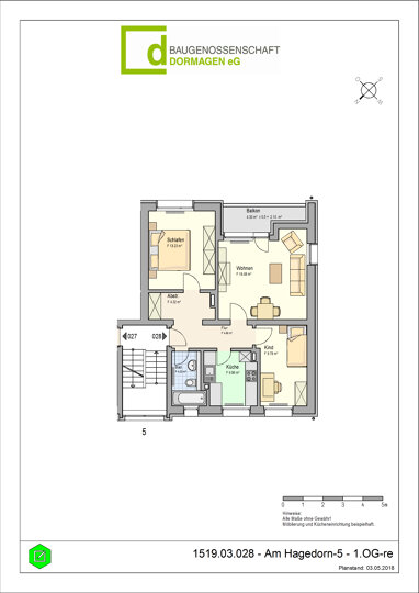 Wohnung zur Miete 883 € 3 Zimmer 67,6 m² 1. Geschoss Am Hagedorn 5 Horrem Dormagen 41540