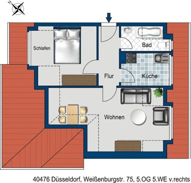 Wohnung zur Miete 728,28 € 2 Zimmer 51 m² 5. Geschoss frei ab 23.09.2024 Weißenburgstr. 75 Derendorf Düsseldorf 40476