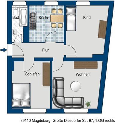 Wohnung zur Miete 417 € 3 Zimmer 63,2 m² 1. Geschoss frei ab 13.02.2025 Große Diesdorfer Str. 97 Westfriedhof Magdeburg 39110