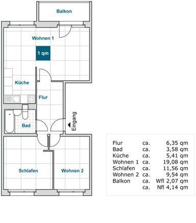 Wohnung zur Miete 427 € 3 Zimmer 56,9 m² 4. Geschoss frei ab 05.01.2025 Jessener Str. 23 Dobritz-Süd (Jessener Str.) Dresden 01257