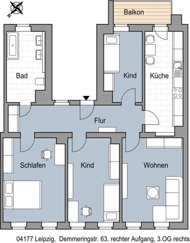 Wohnung zur Miete 703,50 € 4 Zimmer 96,4 m² 3. Geschoss Demmeringstr. 63 Altlindenau Leipzig 04177