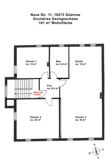 Wohnung zur Miete 738 € 3 Zimmer 101 m² 3. Geschoss frei ab sofort Neue Str. 11 Gutow Güstrow 18273