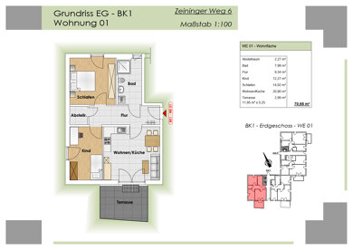 Wohnung zur Miete 730 € 3 Zimmer 70,7 m² EG Zeininger Weg 6 Wörth Wörth an der Donau 93086