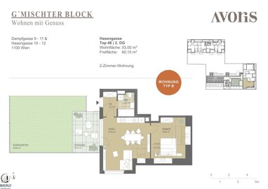 Wohnung zur Miete 1.135,45 € 2 Zimmer 53 m² 6. Geschoss Wien 1100