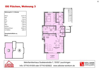 Wohnung zum Kauf Provisionsfrei 374.000 € 3 Zimmer 85 m² 2. Geschoss Sudetenstraße 7 Unterlauchringen Lauchringen 79787
