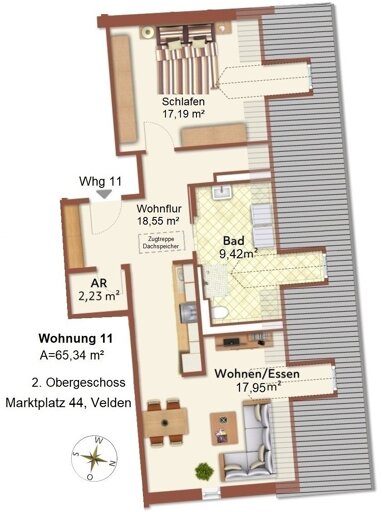 Wohnung zur Miete 800 € 2 Zimmer 65,3 m² 2. Geschoss Markplatz 44 Erzmannsdorf Velden 84149