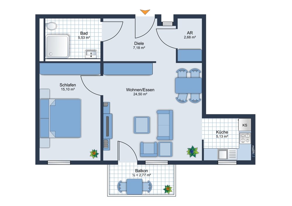 Wohnung zum Kauf 275.000 € 2 Zimmer 62,9 m²<br/>Wohnfläche 2. Stock<br/>Geschoss Friedrichstal Stutensee / Friedrichstal 76297