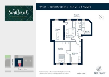 Wohnung zum Kauf Provisionsfrei 292.000 € 4 Zimmer 83,8 m² Erdgeschoss Glasgower Straße 5 Wedding Berlin 13349