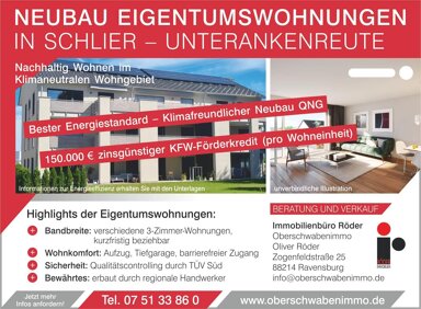 Wohnung zum Kauf provisionsfrei 412.700 € 3 Zimmer 88,3 m² 1. Geschoss Unterankenreute Schlier 88281