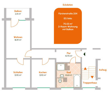 Wohnung zur Miete 399,17 € 2 Zimmer 70 m² Erdgeschoss Fürstenstr. 254 Yorckgebiet 232 Chemnitz 09130