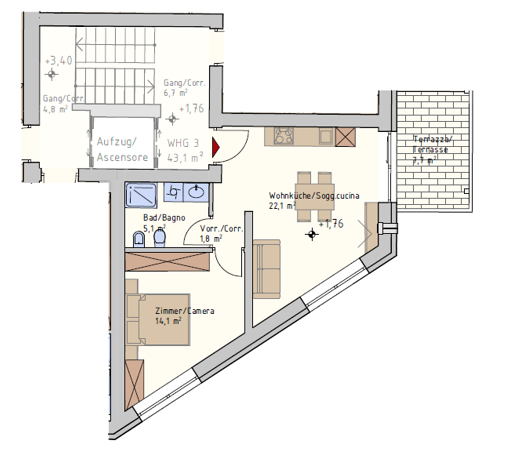 Penthouse zum Kauf 265.000 € 2 Zimmer 66 m² 2. Geschoss Auer