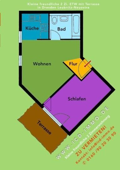 Wohnung zur Miete 380 € 2 Zimmer 43,6 m² Erdgeschoss Tornaer Ring Torna Dresden 01239