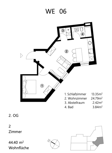 Wohnung zum Kauf provisionsfrei 324.000 € 2 Zimmer 44 m² 3. Geschoss frei ab 01.09.2025 Nauener Vorstadt Potsdam 14469