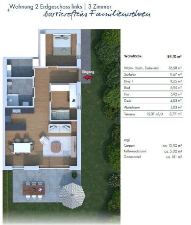 Terrassenwohnung zum Kauf provisionsfrei 363.000 € 3 Zimmer 84 m² EG Neustadt Neustadt a.d.Waldnaab 92660