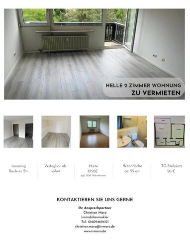 Wohnung zur Miete 1.050 € 2 Zimmer 55 m² 3. Geschoss frei ab sofort Riederer Straße Ismaning Ismaning 85737