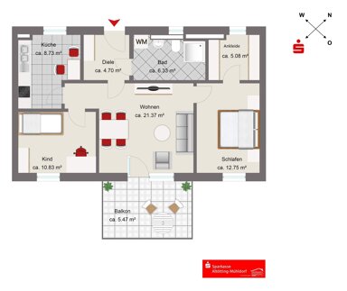 Wohnung zum Kauf provisionsfrei 369.000 € 3 Zimmer 75,3 m² 1. Geschoss Burghausen Burghausen 84489