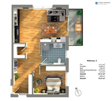 Wohnung zum Kauf Provisionsfrei 299.900 € 2 Zimmer 69,1 m² 1. Geschoss Oberschopfheim Friesenheim 77948