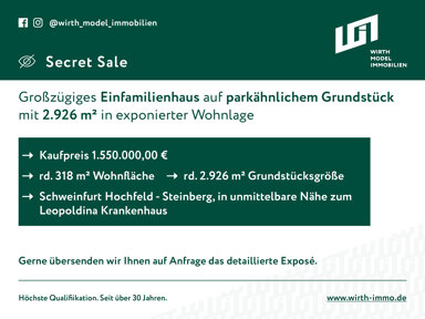 Einfamilienhaus zum Kauf 1.550.000 € 8 Zimmer 318 m² 2.926 m² Grundstück Hochfeld - Steinberg Schweinfurt 97422