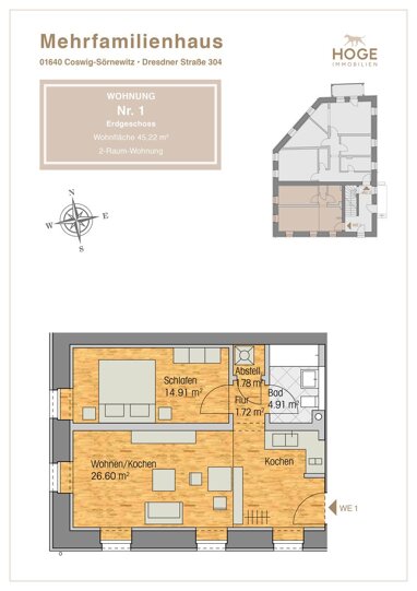 Wohnung zur Miete 534,81 € 2 Zimmer 45,2 m² Coswig