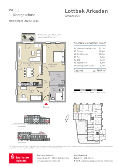 Wohnung zur Miete 1.214 € 3 Zimmer 79,9 m² Hamburger Straße 101 Ammersbek 22949