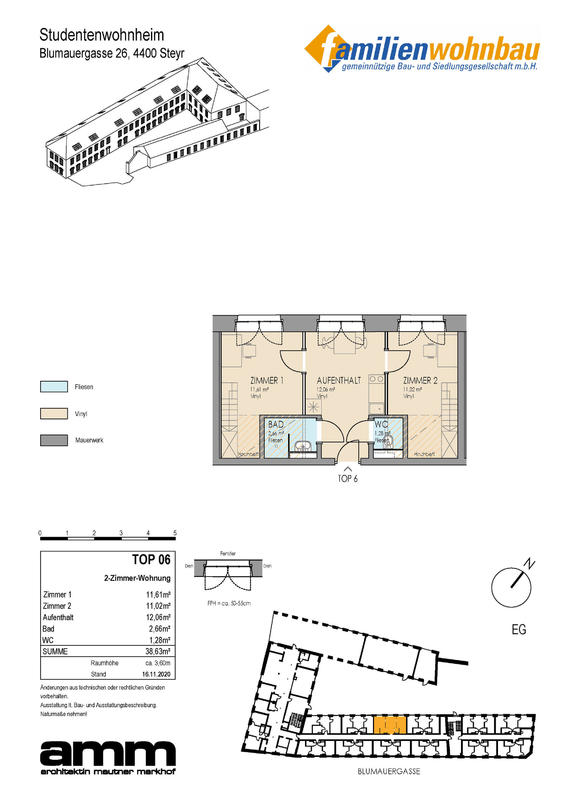 Wohnung zur Miete 479,09 € 1 Zimmer 11,6 m²<br/>Wohnfläche Blumauergasse 26 Steyr Steyr 4400