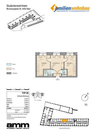 Wohnung zur Miete 479,09 € 1 Zimmer 11,6 m² Blumauergasse 26 Steyr Steyr 4400