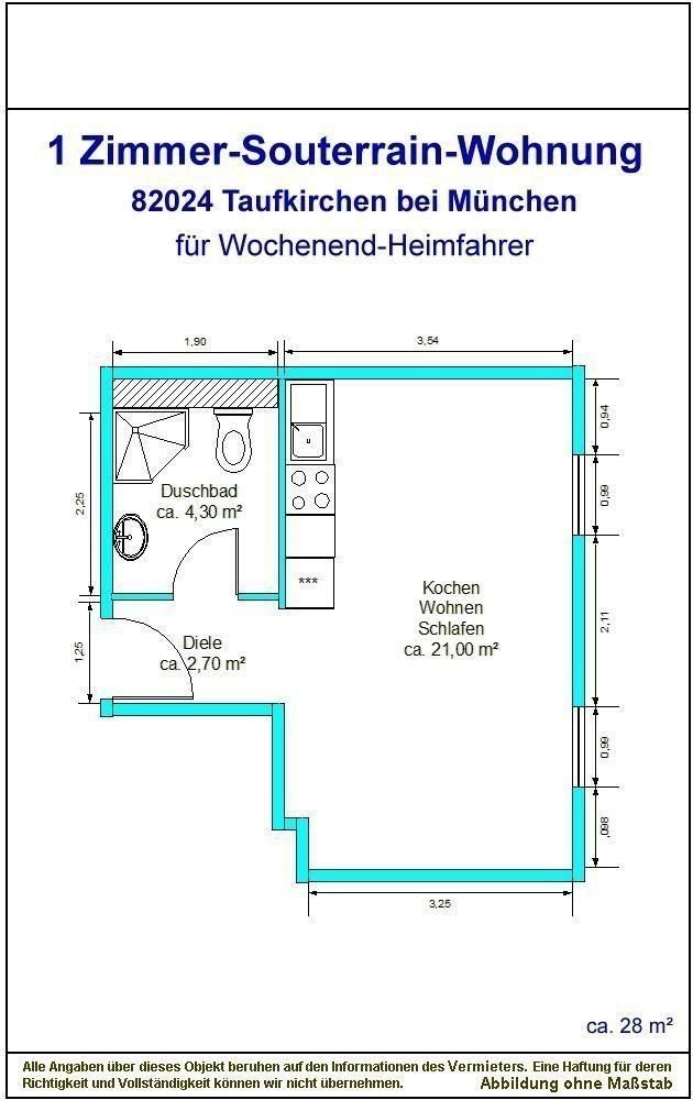 Studio zur Miete 390 € 1 Zimmer 28 m²<br/>Wohnfläche UG<br/>Geschoss ab sofort<br/>Verfügbarkeit Bergham Taufkirchen 82024