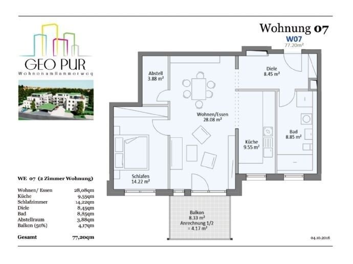 Wohnung zur Miete 889 € 2 Zimmer 77 m²<br/>Wohnfläche 1. Stock<br/>Geschoss Alte Brauerei 2 Georgensgmünd Georgensgmünd 91166