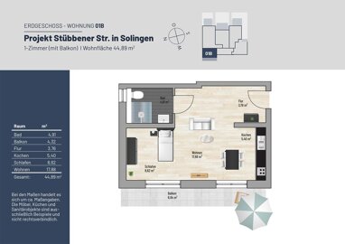 Wohnung zum Kauf 189.000 € 1 Zimmer 45 m² Stübbener Straße 76 Foche - Demmeltrath - Fuhr Solingen 42719