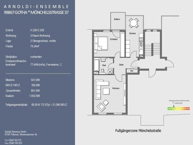 Wohnung zur Miete 501 € 2 Zimmer 74,2 m² 2. Geschoss frei ab 01.12.2025 Mönchelsstraße 37 Mitte Gotha 99867