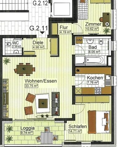 Wohnung zur Miete 1.040 € 3 Zimmer 91,3 m² 2. Geschoss Stadtmitte Neu-Ulm 89231