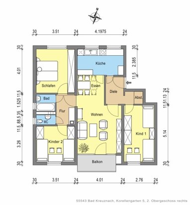 Wohnung zur Miete 569,78 € 4 Zimmer 88,8 m² 2. Geschoss frei ab 10.07.2024 Korellengarten 5 Bad Kreuznach Bad Kreuznach 55543