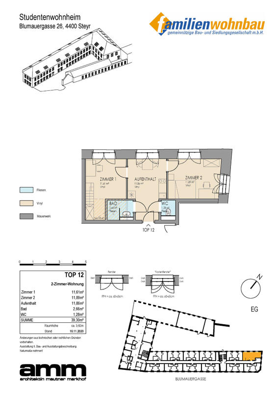 Wohnung zur Miete 479,09 € 1 Zimmer 11,9 m²<br/>Wohnfläche Blumauergasse 26 Steyr Steyr 4400