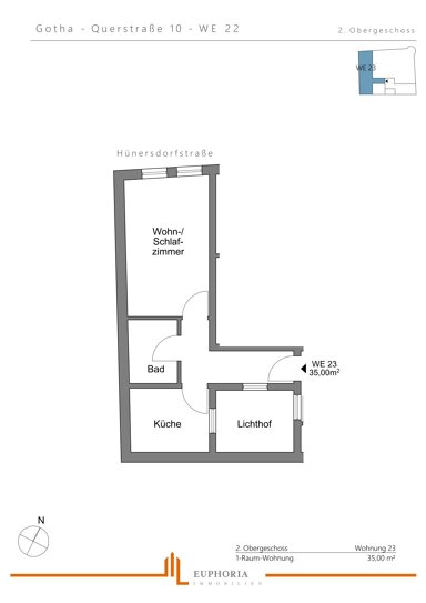 Studio zur Miete 350 € 1 Zimmer 35 m² 2. Geschoss frei ab 01.01.2025 Mitte Gotha 99867