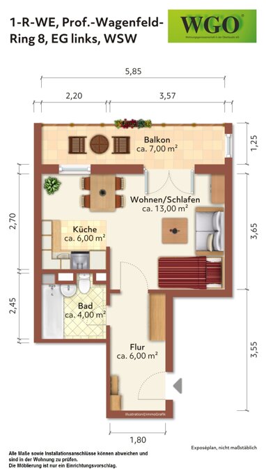 Wohnung zur Miete 195 € 1 Zimmer 33 m² Erdgeschoss Prof.-Wagenfeld-Ring 8 Weißwasser/O.L. 02943