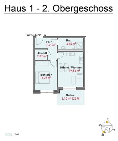 Wohnung zur Miete 634 € 2 Zimmer 52,8 m² 2. Geschoss Graveshamstraße 10 Gartenstadt Neumünster 24537
