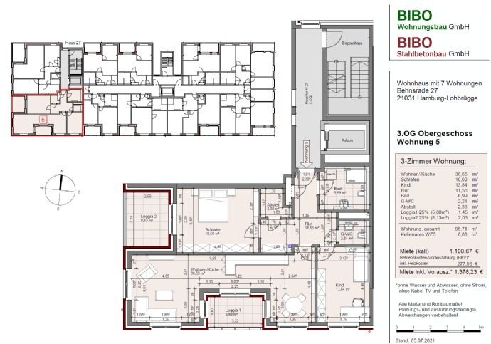 Wohnung zur Miete 1.250 € 3 Zimmer 95,7 m²<br/>Wohnfläche 3. Stock<br/>Geschoss Behnsrade 27 Lohbrügge Hamburg 21031