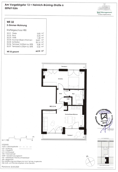 Wohnung zum Kauf provisionsfrei 479.900 € 2 Zimmer 65 m² 4. Geschoss Heinrich-Bruening-Straße 6 Zollstock Köln 50969