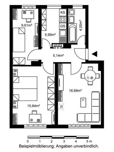 Wohnung zur Miete 560 € 2,5 Zimmer 59 m² EG Kellerstraße 17 Bergkirchenviertel Wiesbaden 65183