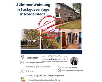 Wohnung zum Kauf 247.000 € 3 Zimmer 74 m² 1. Geschoss Friedrichsgabe Norderstedt 22844