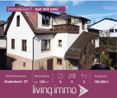 Haus zum Kauf 185.000 € 4 Zimmer 120 m² 306 m² Grundstück Hunsrückstrasse 12 Mornshausen Gladenbach 35075